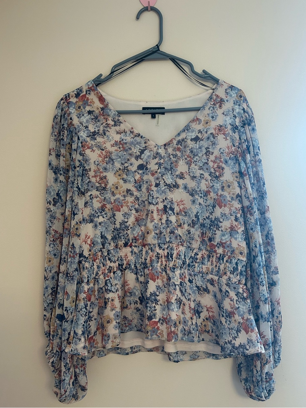 1.State Floral Print Puff Sleeve Shirt